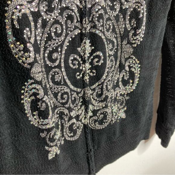 Vocal Black Rhinestone Embellished Zip Up Lightweight Cardigan Top Medium Y2K - Picture 4 of 11